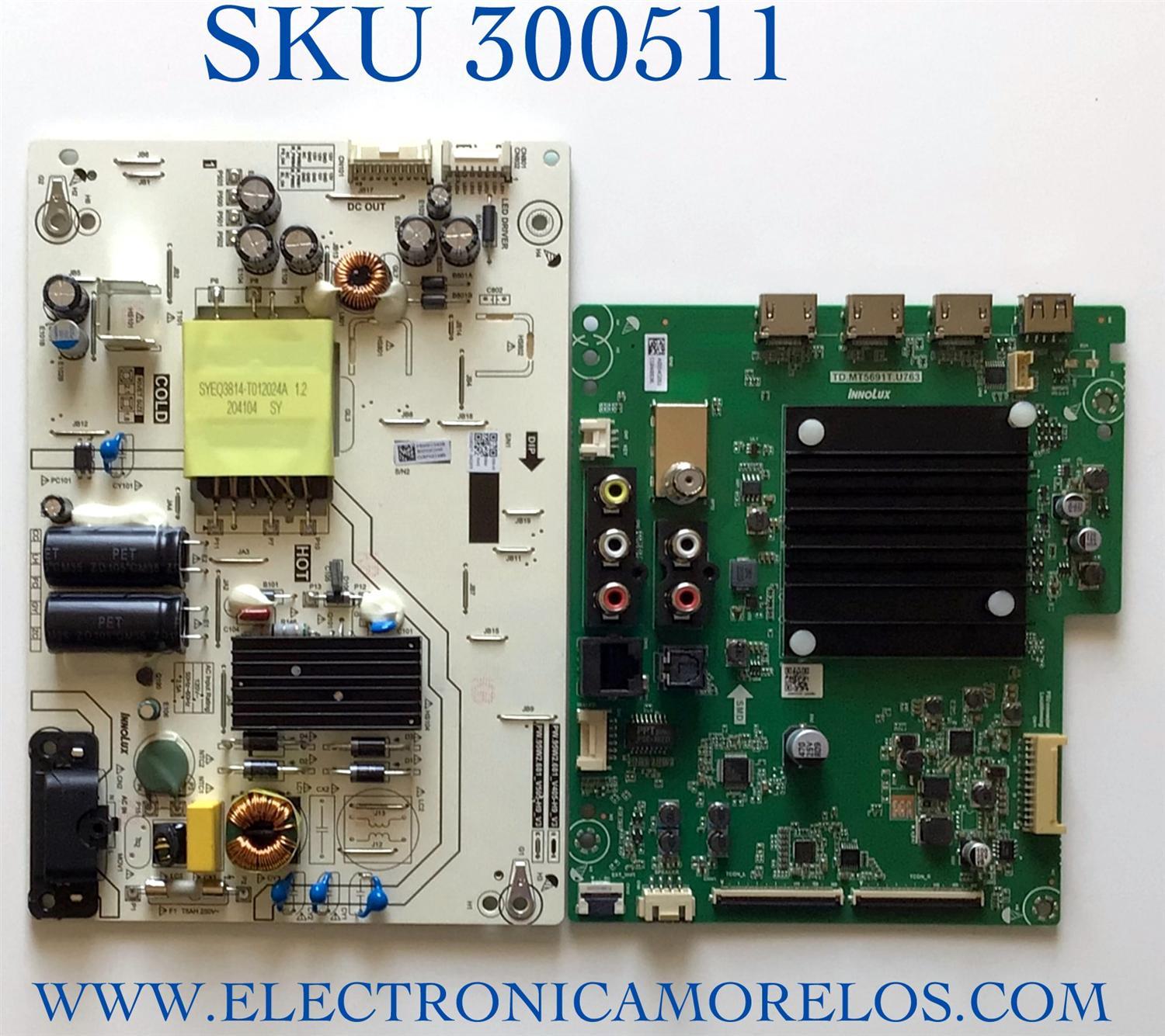 KIT DE TARJETAS PARA TV VIZIO SMART TV / MAIN TD.MT5691T.U763 / FUENTE PW.95W2.681 / P500D104DB / PANEL V500DJ6 / MODELO V505-H9 / V505-H9 LIAIZB / V505-H19 / V505-H19 LIAIZB / ((NOTA IMPORTANTE:CHECAR QUE EL PANEL Y MODELO CORRESPONDA CON SU TV))